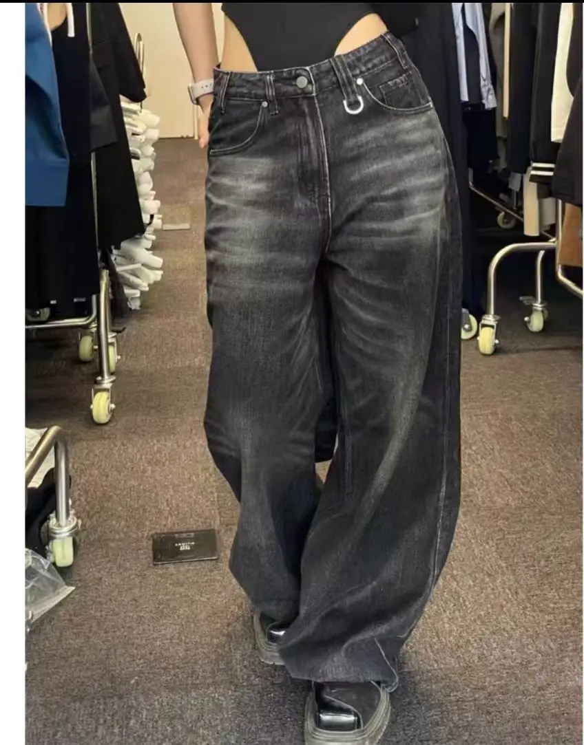 

Vintage Black Jeans Wide Leg Pants Woman & Men High Waisted Loose Baggy Jeans Female Streetwear Y2K Pants Trousers