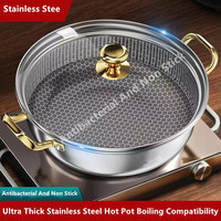 30cm Stainless Steel Soup Pot Wok Non-stick Honeycomb with lid Household Frying Pan Induction Cooker Gas Stove Universal Hot Pot