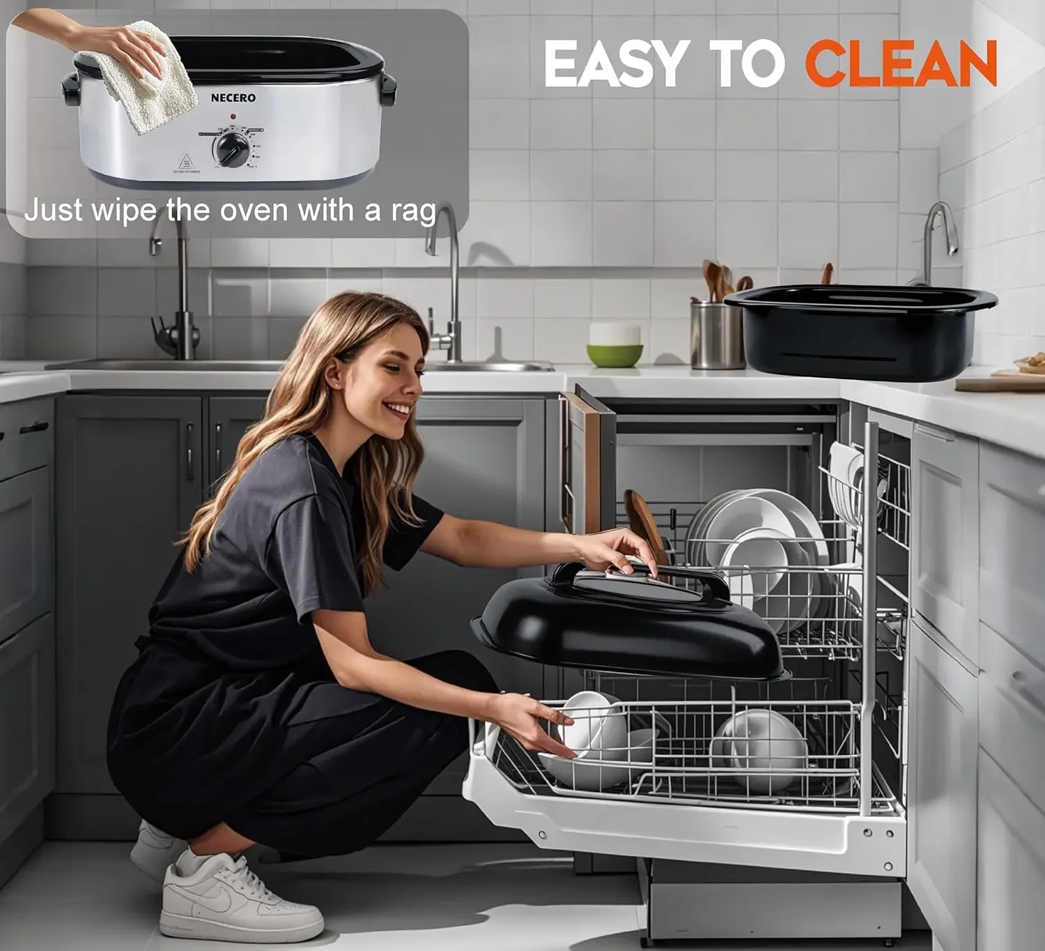 28Qt Electric Roaster with Visible Glass Lid, Electric Turkey Roaster Oven with Removable Pan & Rack150-450°F