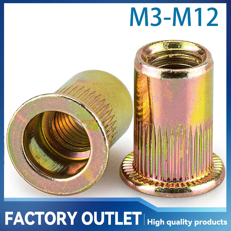 

10-50Pcs M3 M4 M5 M6 M8 M10 M12 Zinc Plated Carbon Steel Rivnut Flat Head Threaded Rivet Insert Nutsert Cap Rivet Nut