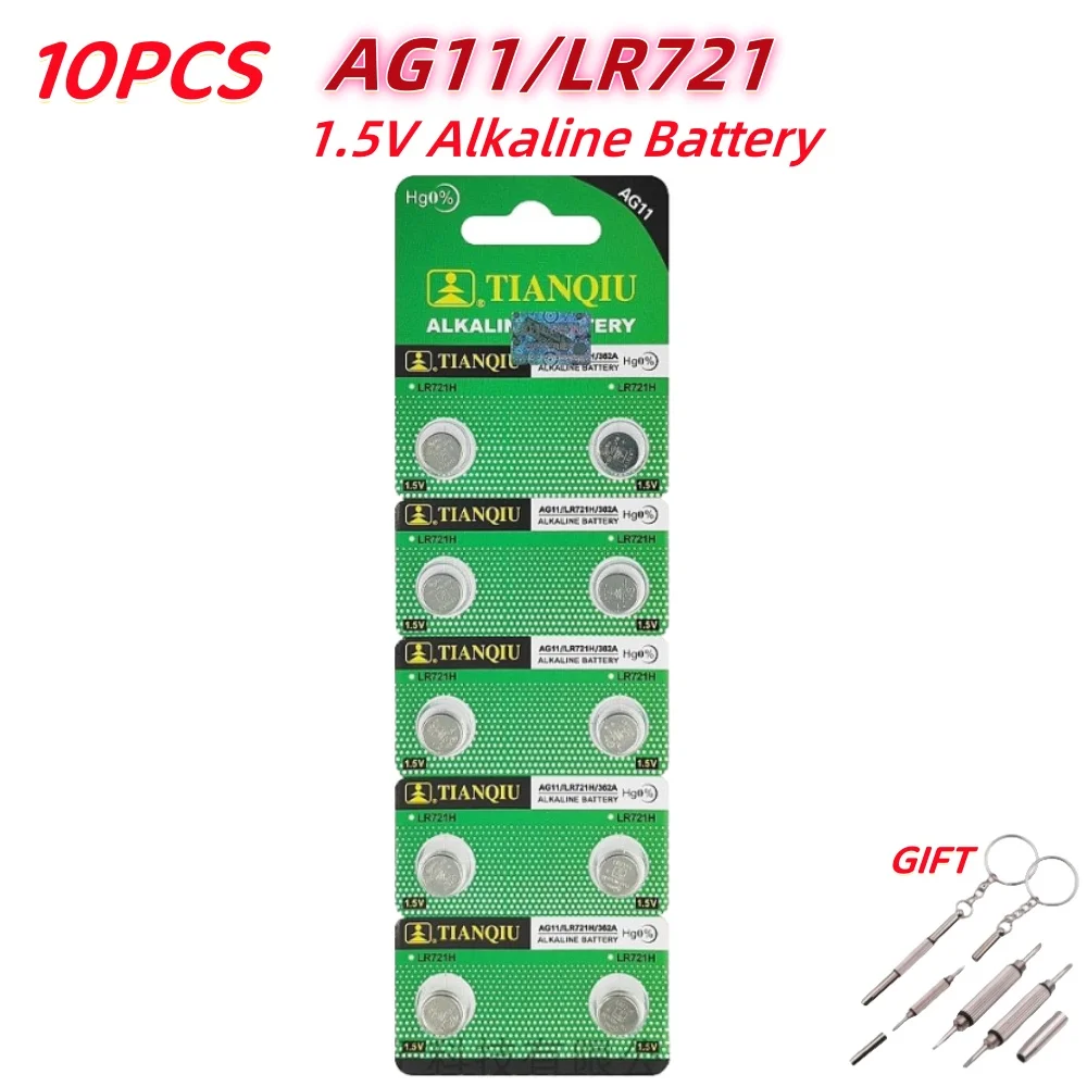 TIANQIU 1.55V AG11 Battery SG11 LR58 SR58 162 361 362 LR721 SR721 Button Batteries SR720 L721F Cell Coin Watch Toys Remote