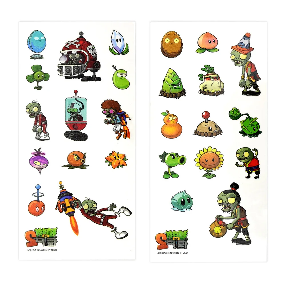 Plants Vs. Zombies Peripheral Toys Tattoo Sticker Anime Figure Sunflower Chomper Zombie Stickers Christmas Gift for Children