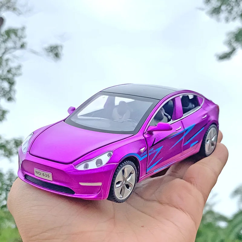 Tesla Model 3 Simulação Alloy Car Model, Som e Luz, Puxar Brinquedo, Carro de brinquedo para Menino, Decoração Presente, Model A695, 1:32,