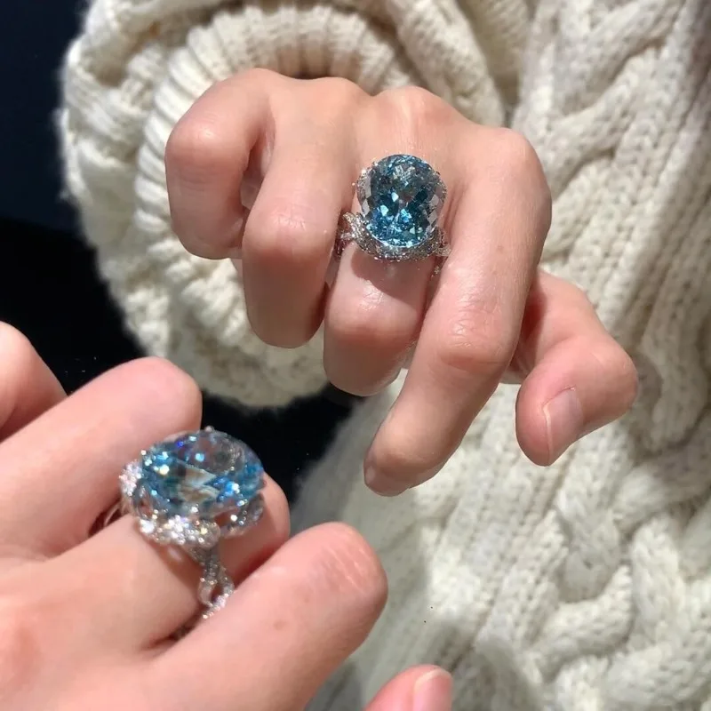 

HQ Роскошные синие драгоценные камни кольца с каплями воды для женщин сплав изысканные модные высококачественные кольца со стразами ювелирные аксессуары подарок