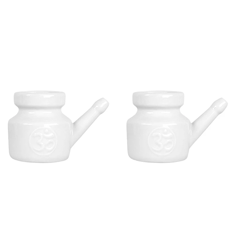 2X 350Ml Ceramic Neti Pot Nose Cleaning Pot Durable Leakproof Spout Pot For Nasal Rinsing Nose Washing Men Women, White