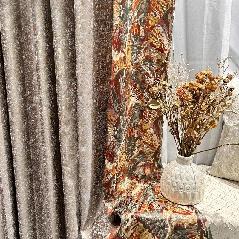 Gold Wire Gilding Champagne Jacquard Splicing Thickened Blackout Curtains for Living Room Bedroom French Window Balcony Window