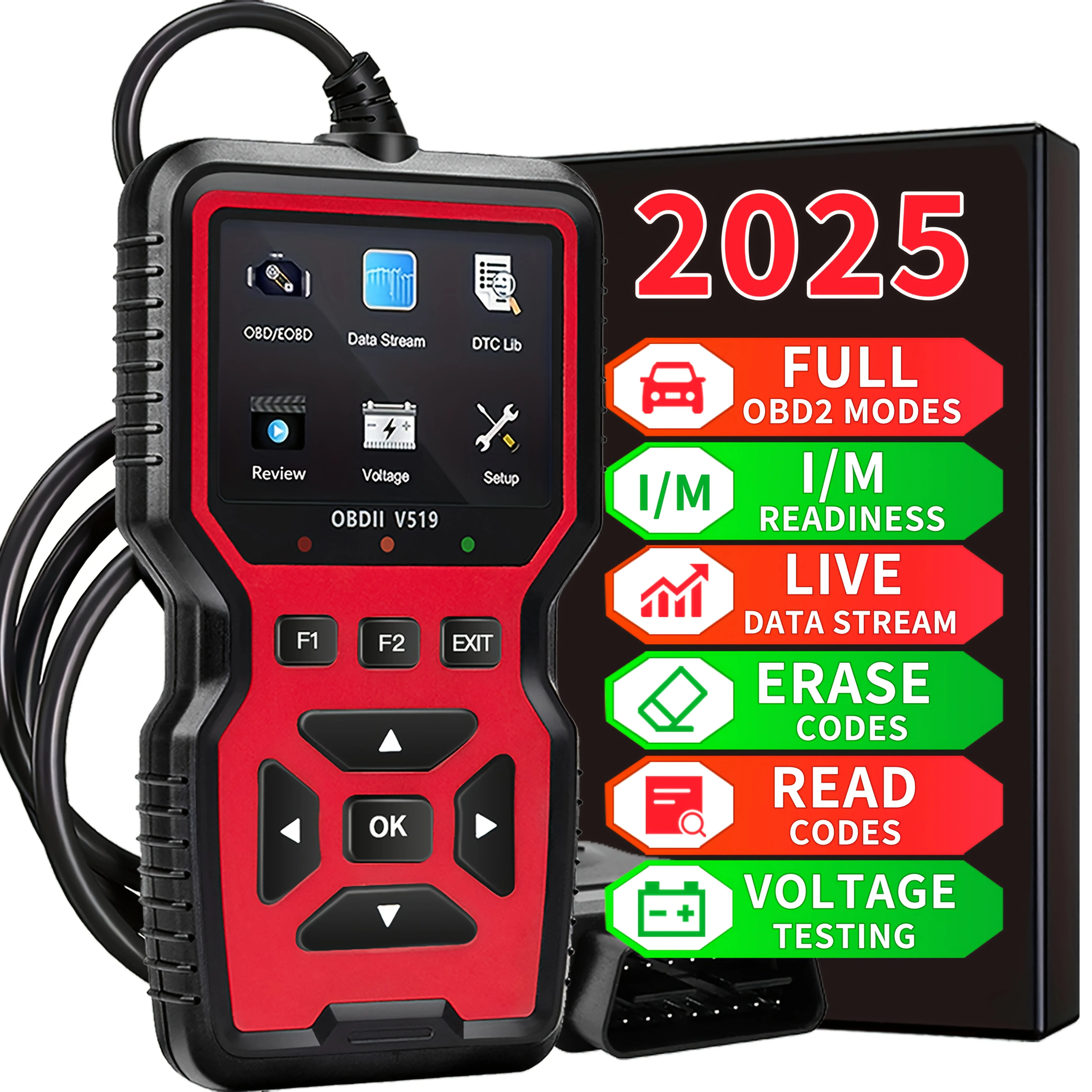 Autodiagnosetester V519 OBD-codelezer, OBD2-scanner voor het wissen van foutcodes, apparatuur voor voertuigonderhoud, auto-reparatie, draagbare scanner, handheld apparaat, duurzaam en stevig,