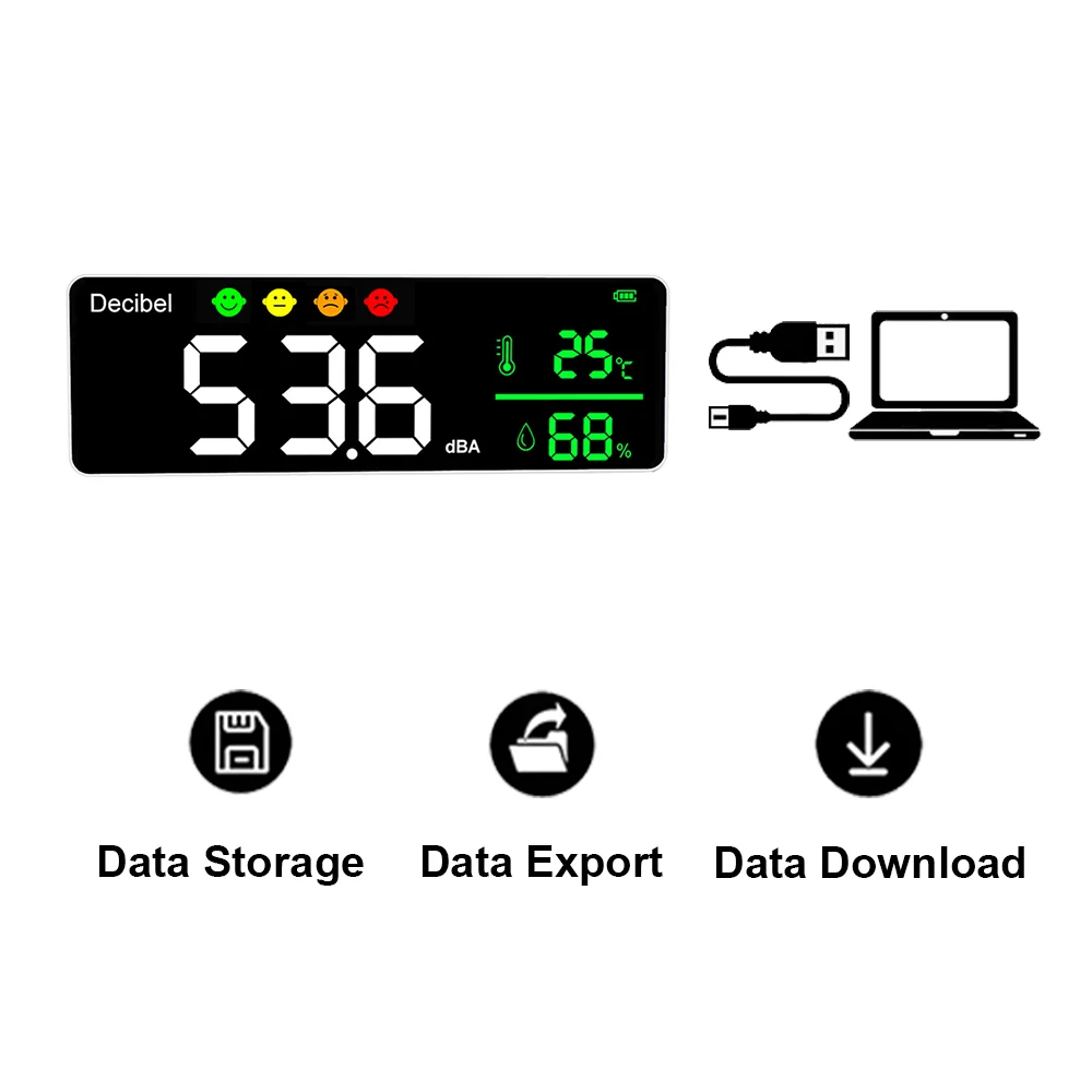 Usb-c Charging Wall Mounted Decibel Meter Supports Data Log Download, High-precision Household Noise Meter