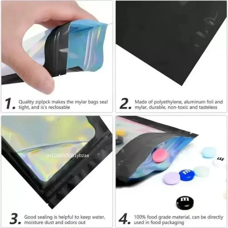 1-50pc saco ziplock holográfico plástico laser iridescente sacos zip para manicure cílios exibição brincos anel sacos de armazenamento de jóias