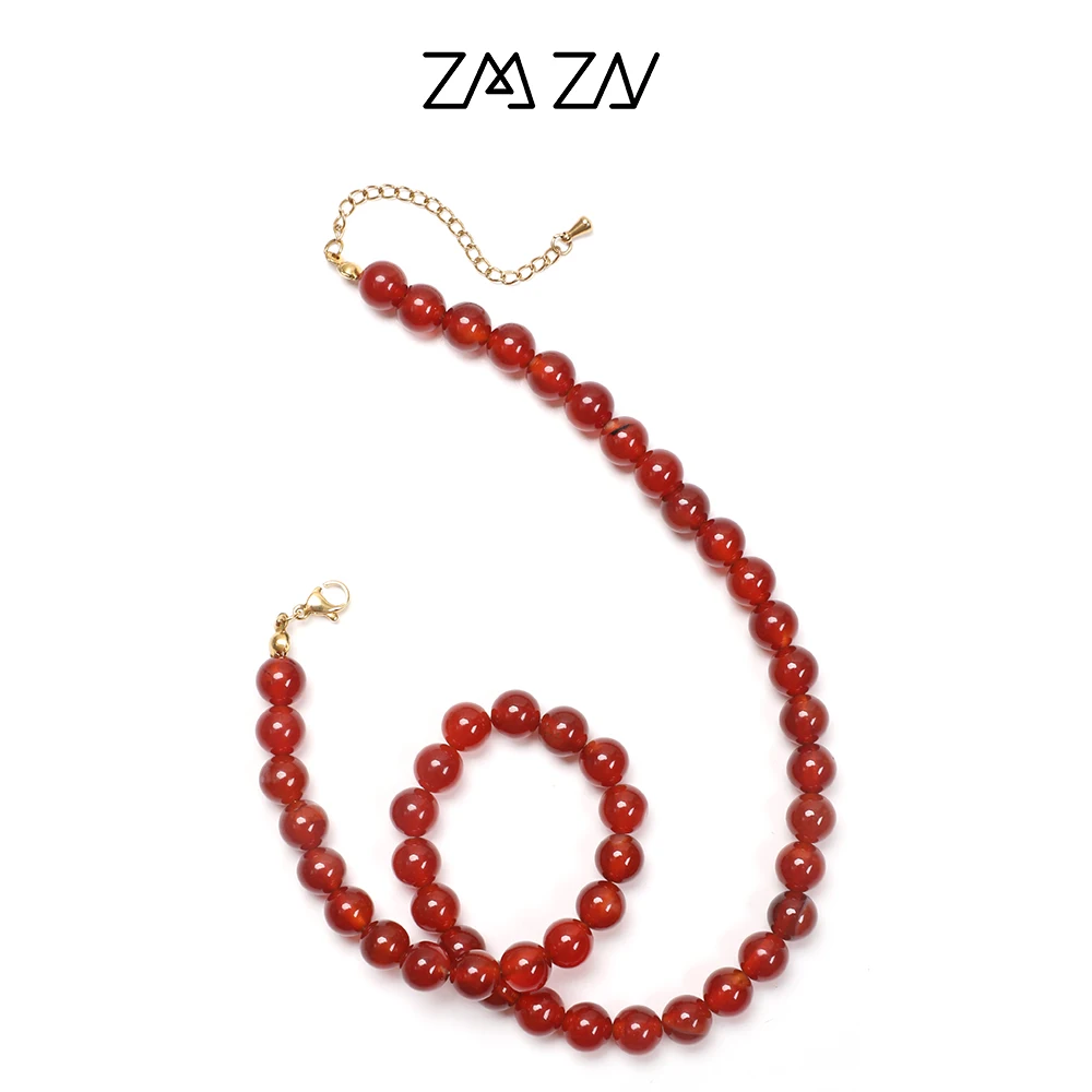 ZMZY Red Agates Natural Stone Beads Necklace Women Men Genuine Healing Red Chains Round Choker Jewelry