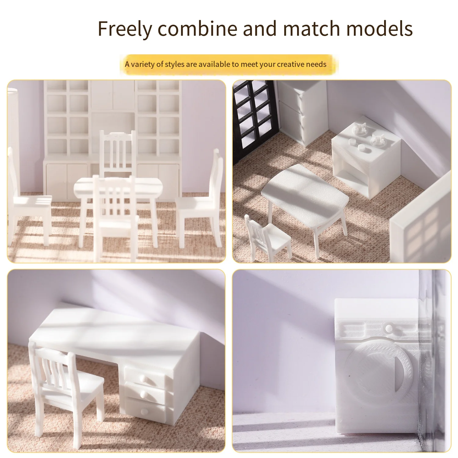 مقياس 1:20 مصغر أبيض لتقوم بها بنفسك ثلاثية الأبعاد أثاث مطبوع لعبة لدمية طاولة غرفة كرسي غسالة الثلاجة صوان