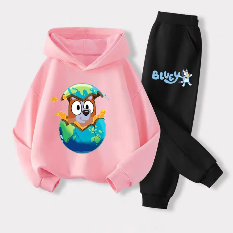 New Bluey Fashion Children Clothing Set Hoodies Autumn Long Sleeve Tshirt Pants 2pcs Sets for 2 to 13 Year Girl Boys Clothes