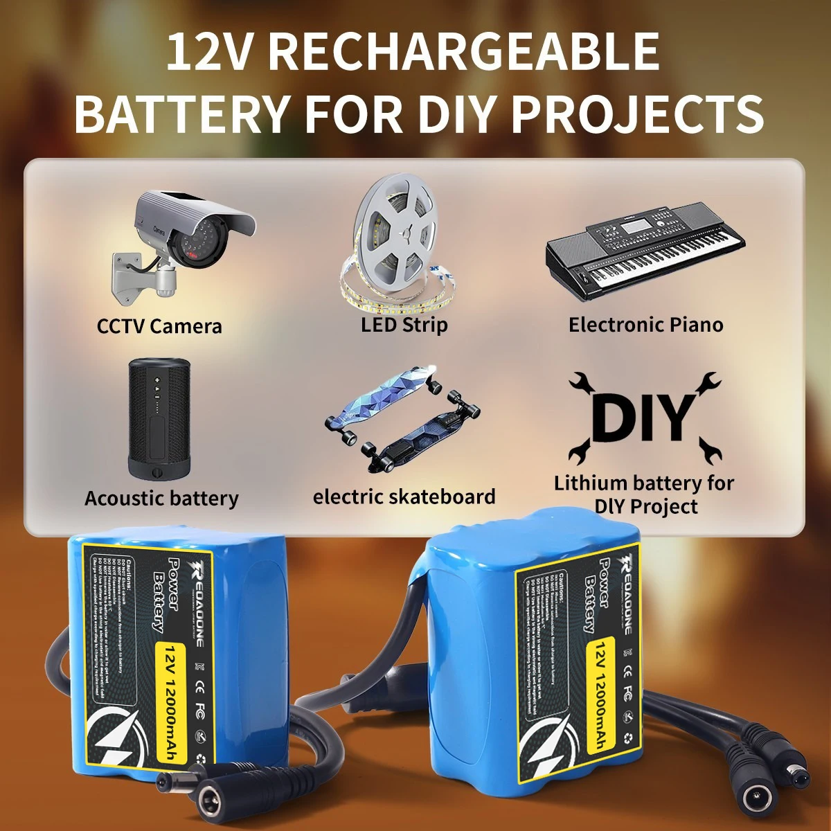 12 فولت 12000 مللي أمبير بطارية ليثيوم أيون قابلة للشحن 3S2P مع حماية BMS لشريط LED ضوء لعبة نظام أمان السيارة