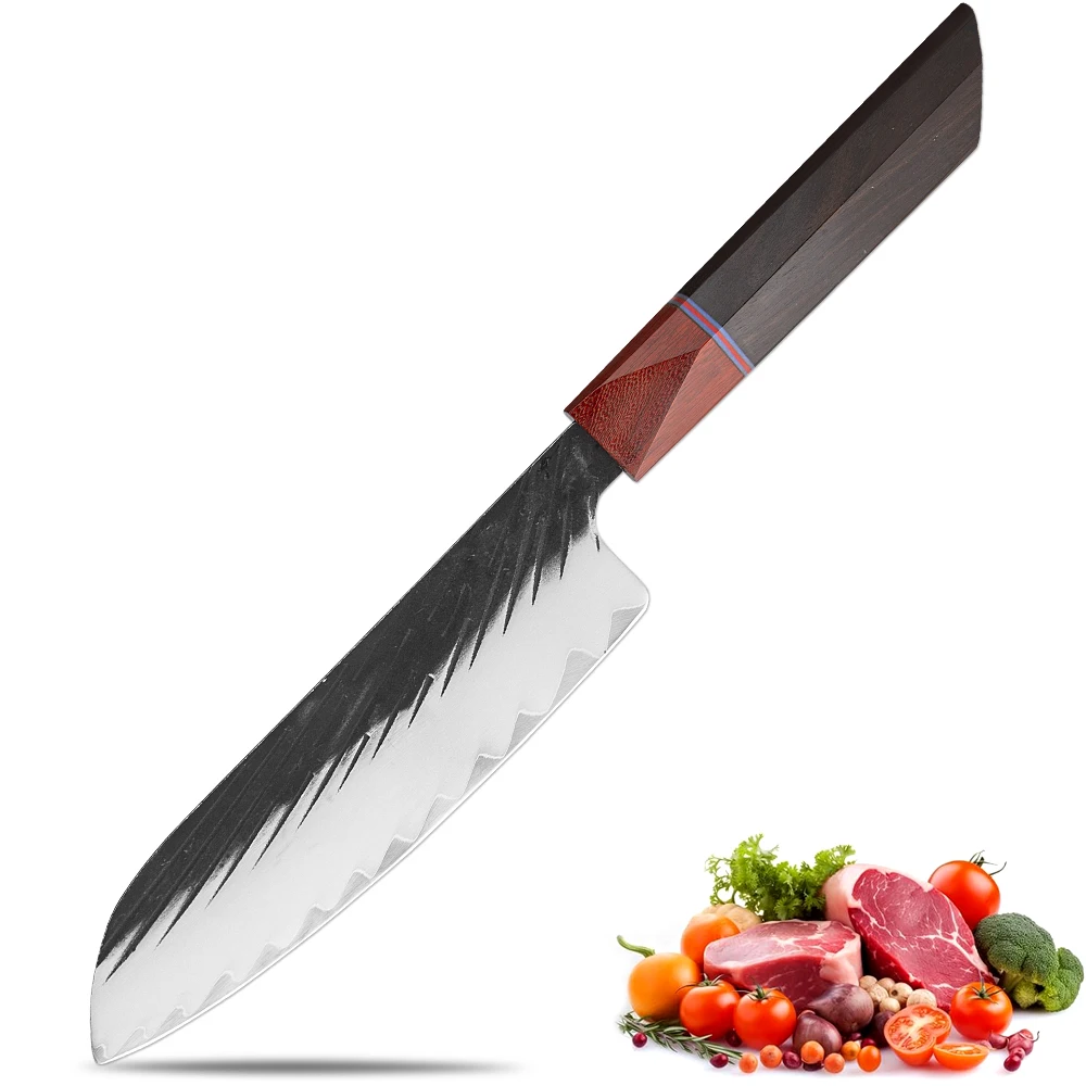 7 Inch Santoku Knife Professional Japanese Kitchen Chef Knife 3-layer Composite Steel Chef Knife, Hand Forged Sharp Ebony Handle