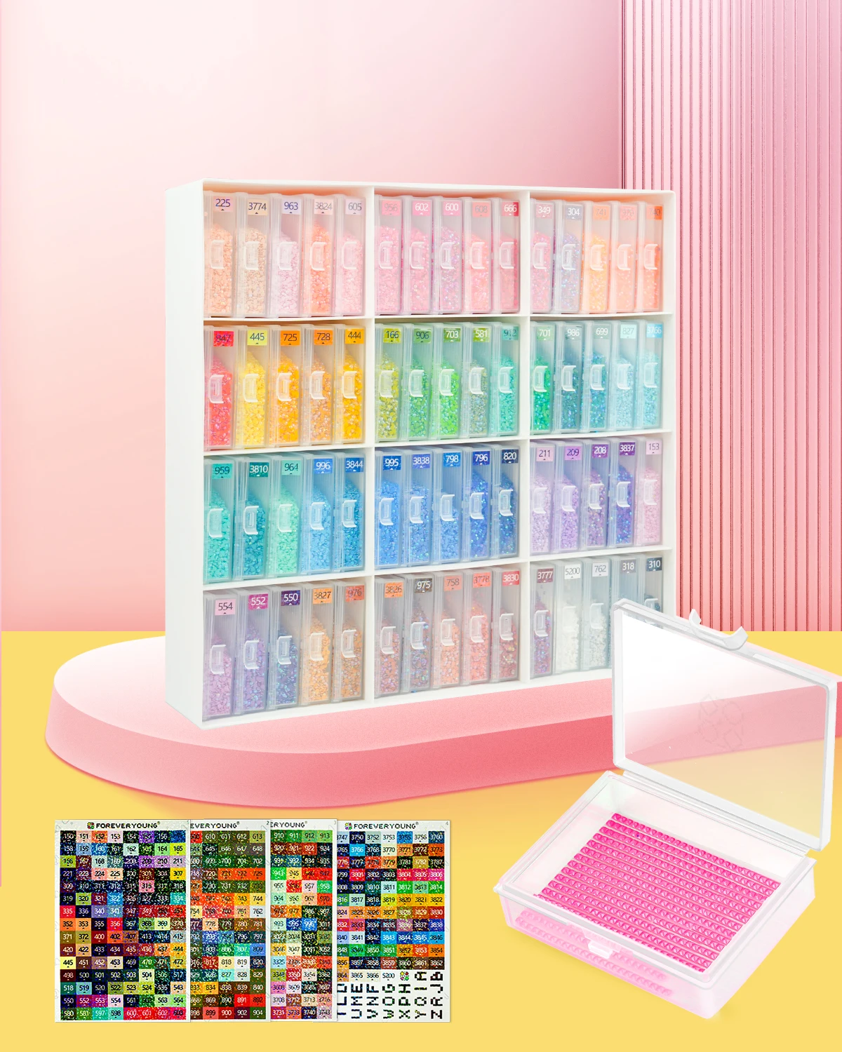 Accessoires de peinture diamant, 60 pièces, conteneurs, plateaux pour toujours, jeunes, conteneur de stockage d'art diamant ‌   Avec support de rangement blanc