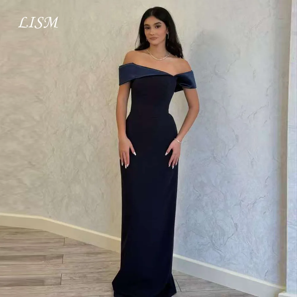 

LISM Off Shoulder A-Line Prom Dresses Customized Silk Satin Luxury Long Evening Party Gowns Arabia فستان المساء