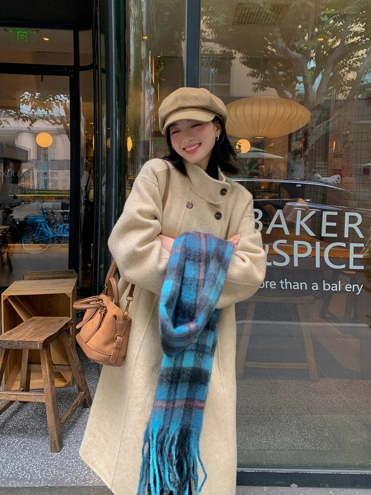 

Sisilyon Korean Sle Double-Faced Woolen Coat Women's Small Size oulder Wrap Two-Way Collar Velvet Jaet Long Sve