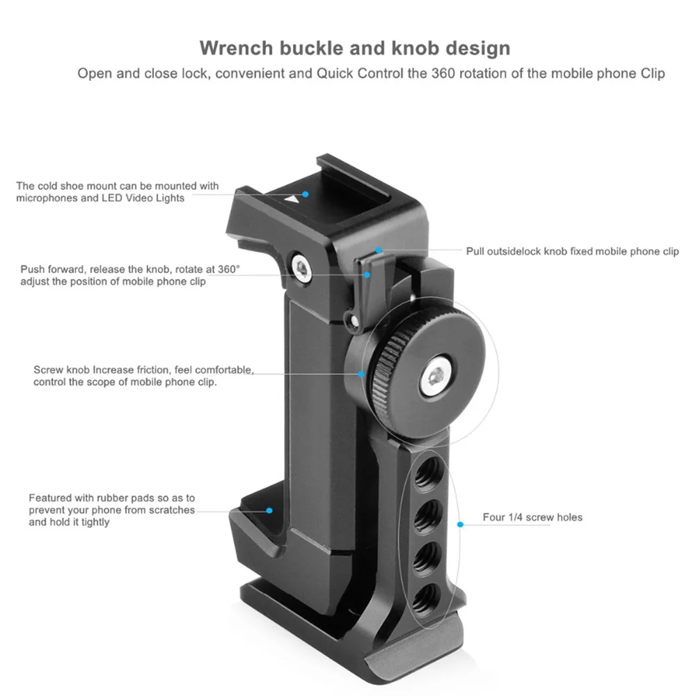 Płytka Arca-Type z obrotem 360 stopni, uniwersalny uchwyt do smartfona, adapter do statywu, klips do telefonu z mocowaniem na zimną stopkę.