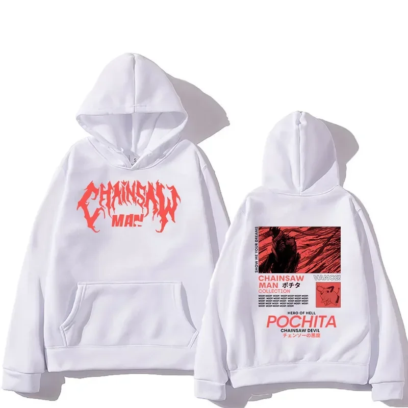 Chainsaw Man Bluza z kapturem Manga Cartoon Graphic Bluzy Streetwear Długie rękawy Gotycka bluza z kapturem