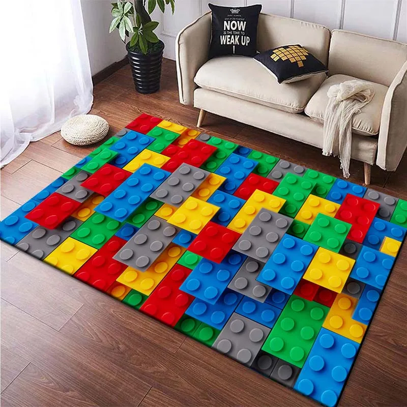 15 Sizes Brick Show Blocks Pattern 3D Printing Area Rug Carpet for Living Room Bedroom Sofa Decor,Kid Play Non-slip Floor Mat