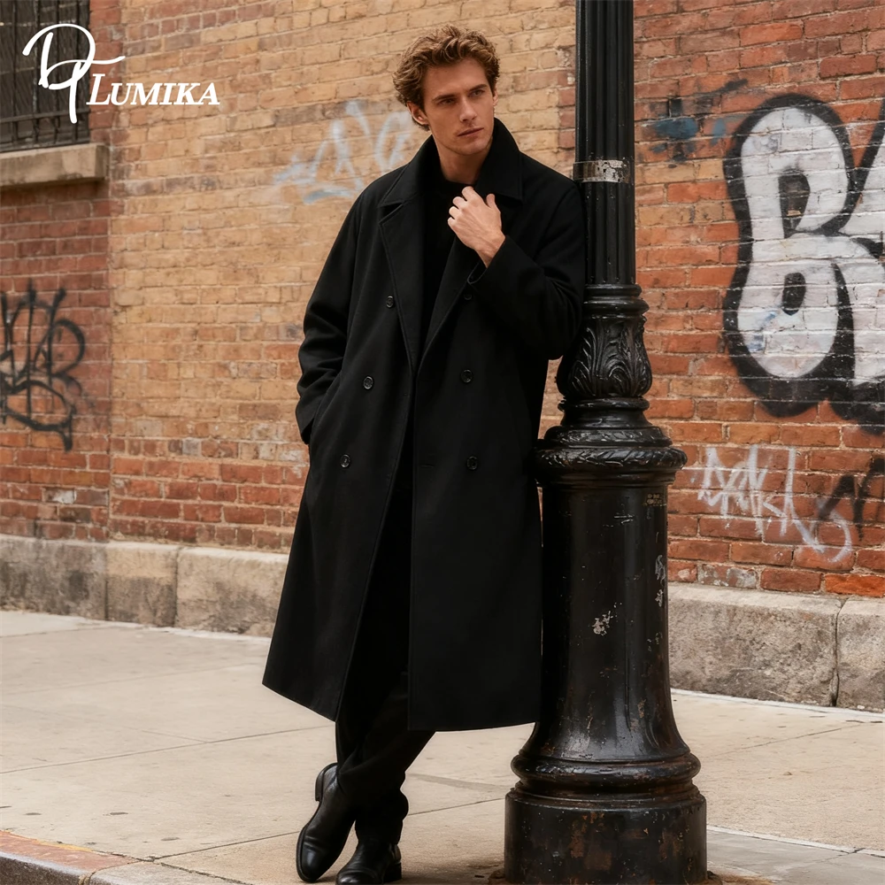 

DTLumika-Осенний новый длинный костюм для мужчин, мужской классический пиджак M-3XL, двубортный мужской костюм с полной подкладкой и пальто