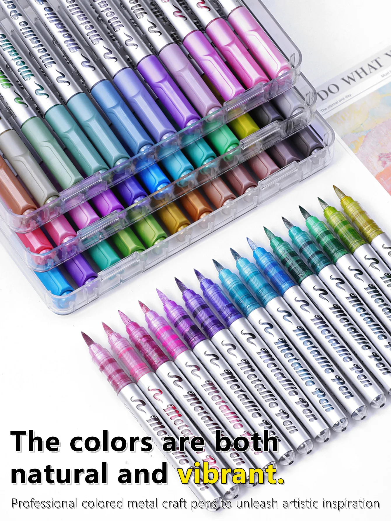 قلم تحديد معدني برأس ناعم سائل مستقيم مع 48 لونًا، فرشاة فنية جرافيتي غير شفافة وقابلة للتكديس