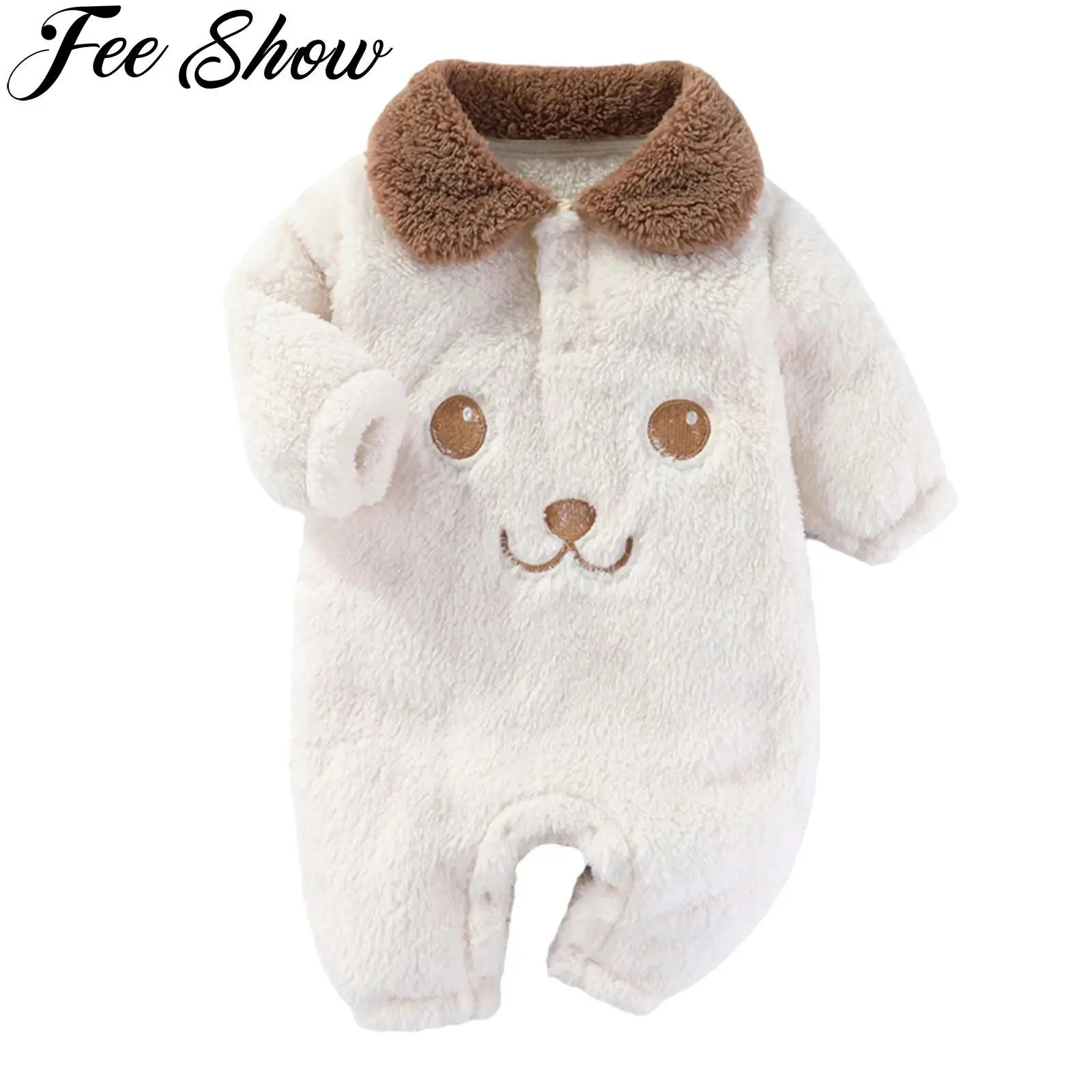 Infant Toddler Baby Fleece Romper Fall Winter Clothes Cute Long Sleeve Lapel Color Block Thicken Jumpsuit Coveralls Snowsuit