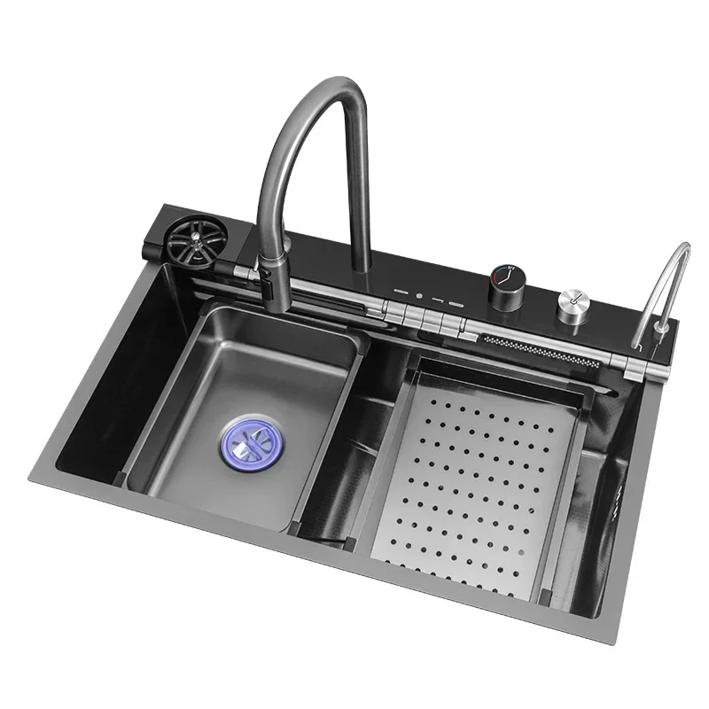 

304 Kitchen Sink Flying Rain Pull Waterfall Faucet Large Single Sink Vegetable Basin