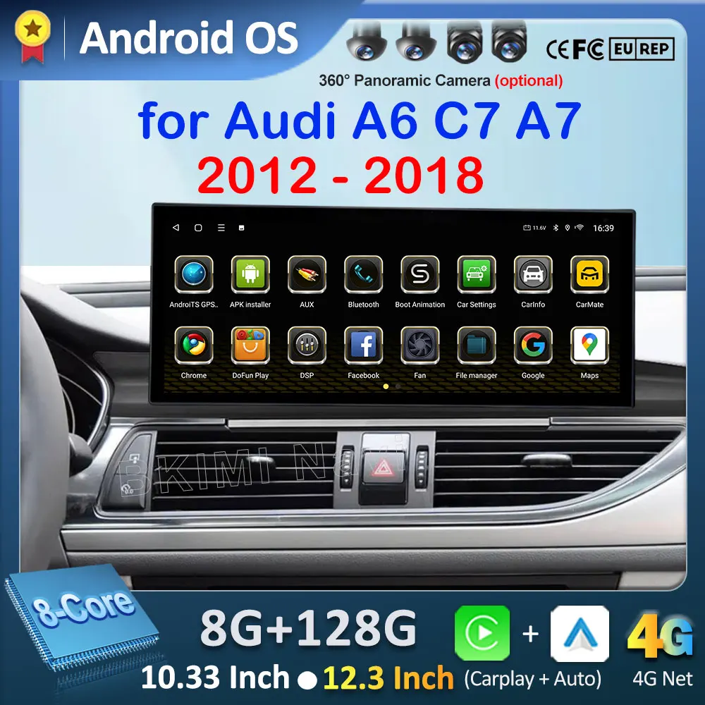 12,3-Zoll Android Auto Wireless Carplay für Audi A6 C7 A7 2012 - 2018 GPS-Navigation QLED-Bildschirm Autoradio Video-Multimedia-Player WLAN