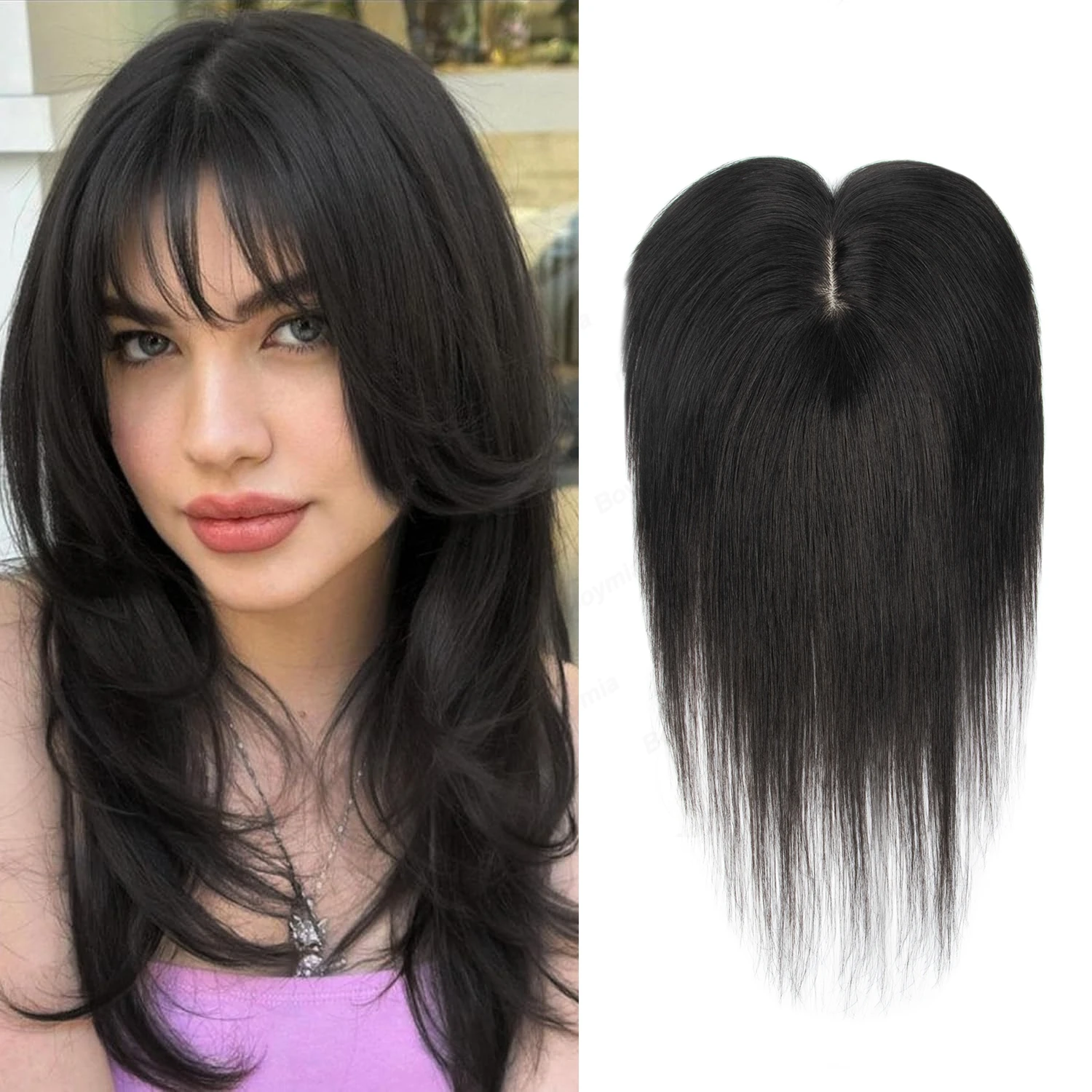 

Цельные топперы 5x9 см, топпер из натуральных волос, 2 зажима с невидимыми кружевными топперами для волос для женщин, повседневные натуральные волосы для тонких волос