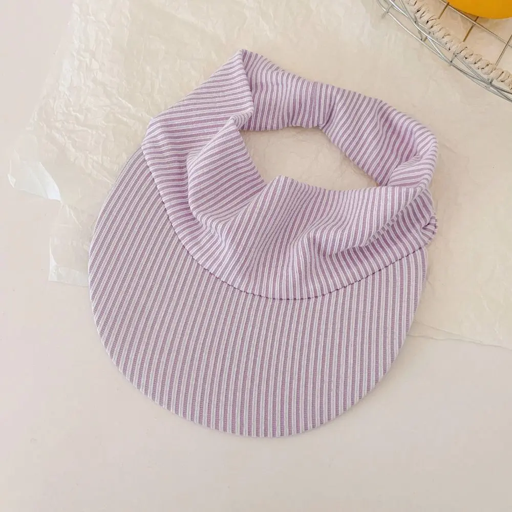 Foldable Striped Elastic Headband Large Brim UV Protection Open-Top Cap Korean Style Empty Top Sunscreen Hat Summer Beach