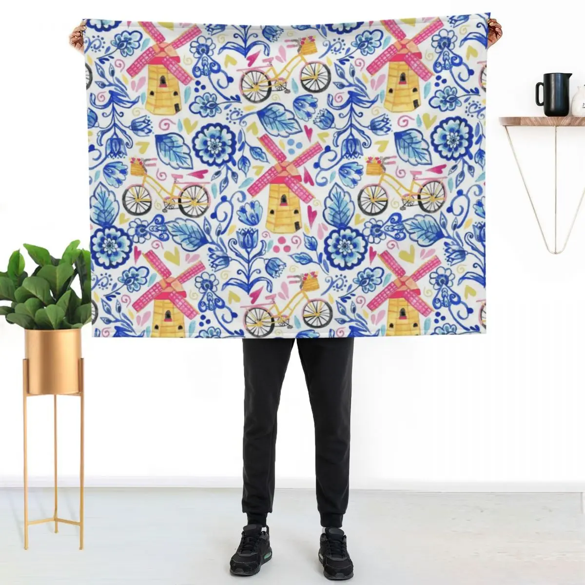 Netherlands Whimsy - Delft, Bicycles & Ornamental Windmills Throw Blanket Bed covers Weighted Blankets For Bed for sofa Blankets