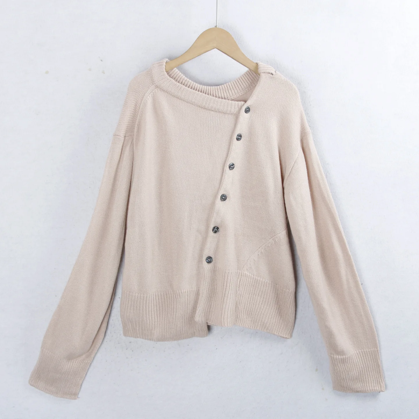 Fall Faion Asymmetrischer Strickpullover mit Knöpfen, rund, Ne Long Sve Damen-Cardigan, Sli, schlankmachend, vielseitiger Pendler