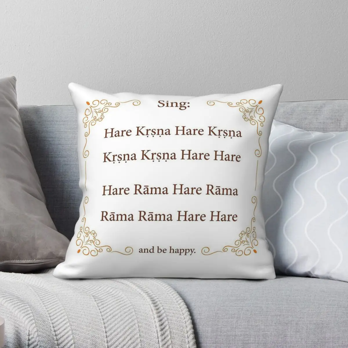 Hare Krishna Movement Mantra Square Pillowcase Polyester Linen Velvet Printed Decor Throw Pillow Case Sofa Seater Cushion Case