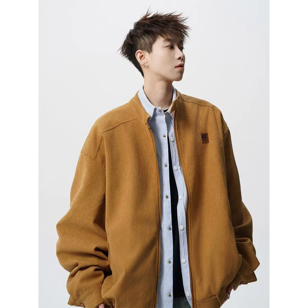 

Faionable Spring Autumn Loose Men's Jaet Cool Street Sle Harajuku Korean Version Open Front Long Sve Youth Jaet