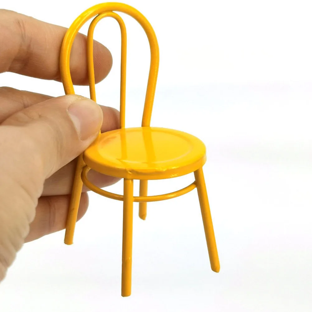 2Pcs Miniature Iron Dining Chairs 1 12 Scale Mini Metal Furniture Creative Mini House Accessories Small House Ornament Home
