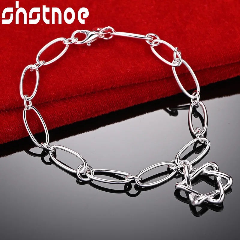 SHSTONE 925 Sterling Silver Trendy Six Pointed Star Pendant Chain Bracelet For Woman Wedding Accessories Party Birthday Jewelry