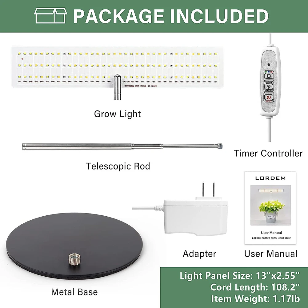 Imagem -06 - Lâmpada de Crescimento Vegetal de Espectro Completo Impermeável Auto Ligado e Desligado Brilho Ajustável Altura Led Interior Plantas Flor