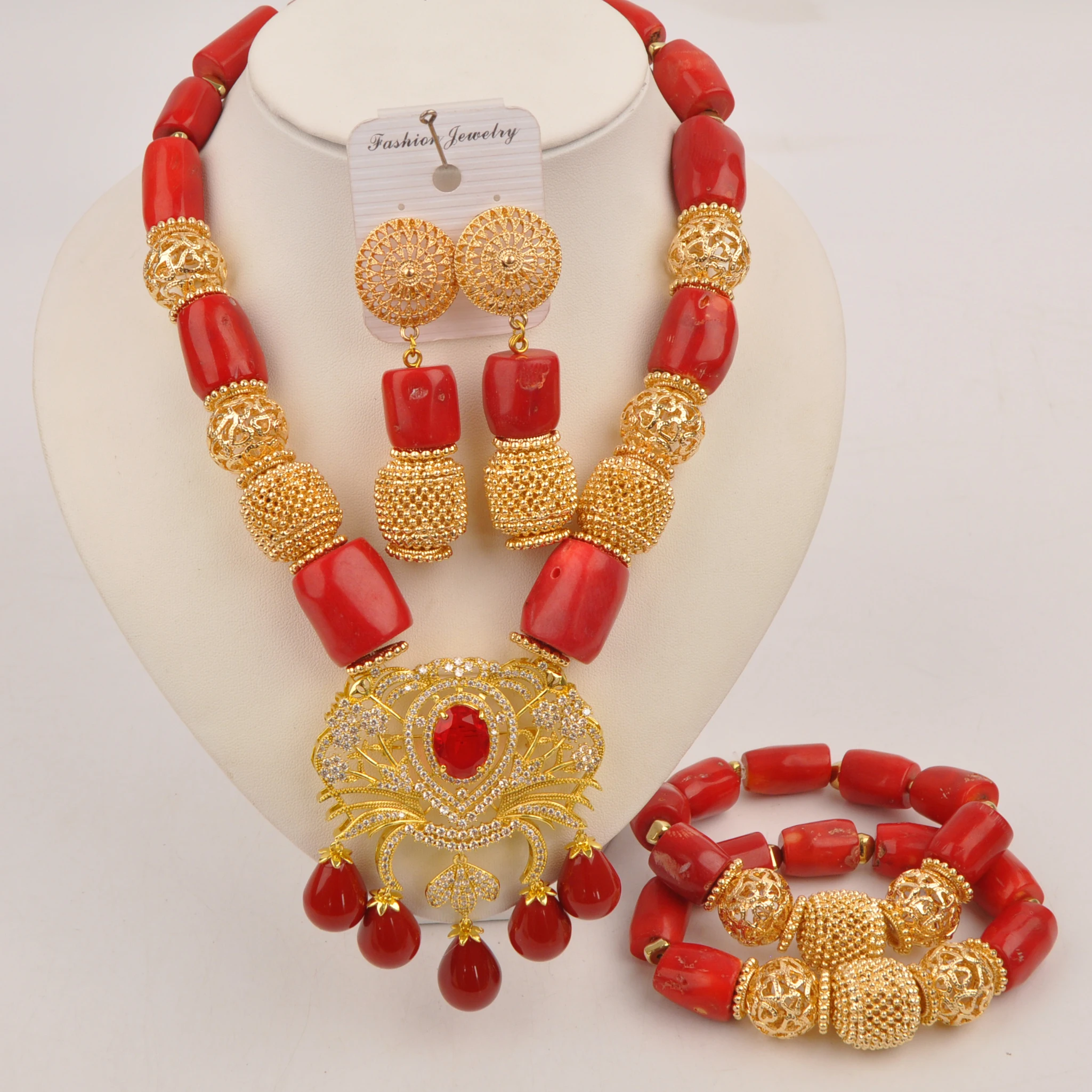 

Nigerian Red Fashion Necklace Collection Wedding jewelry African natural coral