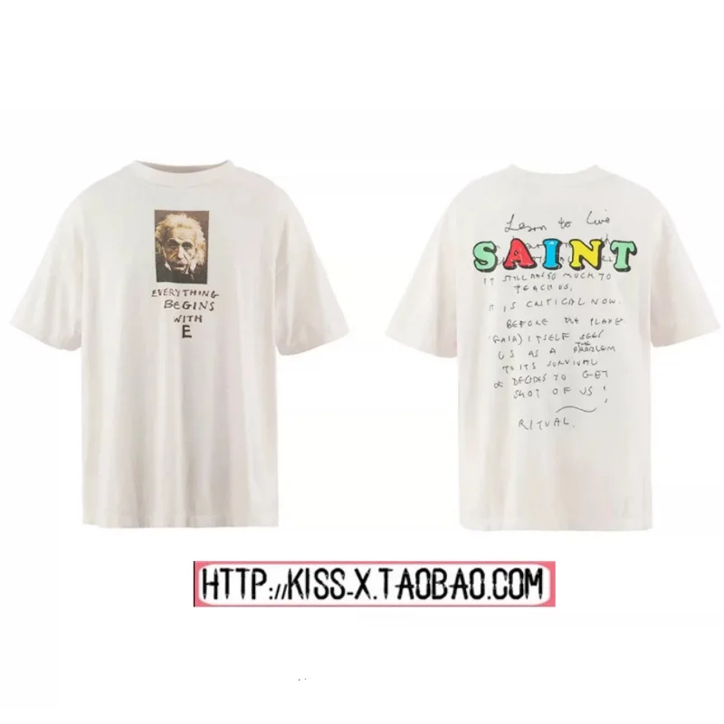 

2026 Trendy Collaborative Einstein Portrait Couple Short Sleeve T-Shirt Loose Fit Pure Cotton Casual round Neck Men's Women's