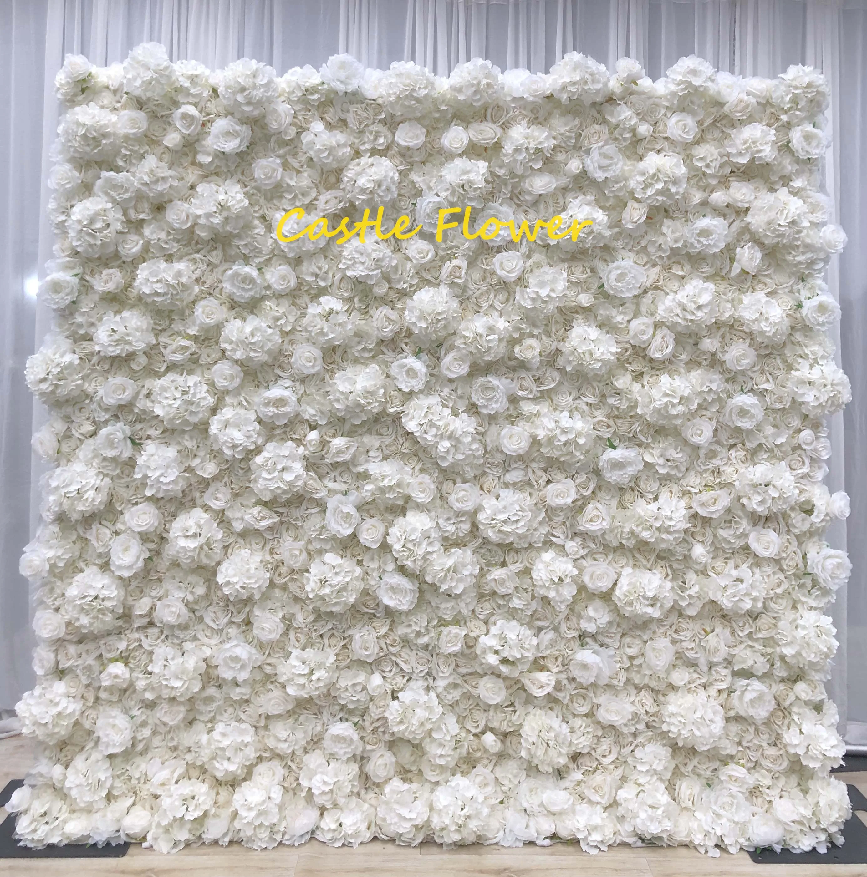 8ftx8ft Feet 3D Artificial Silk Flower Wall Panels White Rose Hydrangeas Fabric Rolling Up Curtain Flower Wall Backdrop