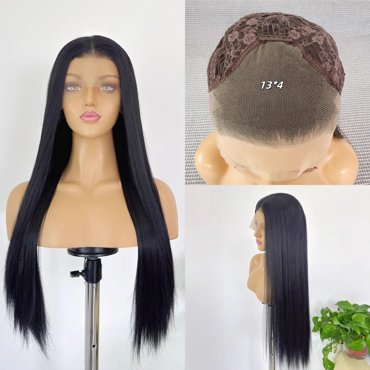 

Bright Black Lace Front Wig for Women 26 Inch Long Straight 13*4 Lace Wigs Natural Synthetic Lace Frontal Wigs To Cosplay