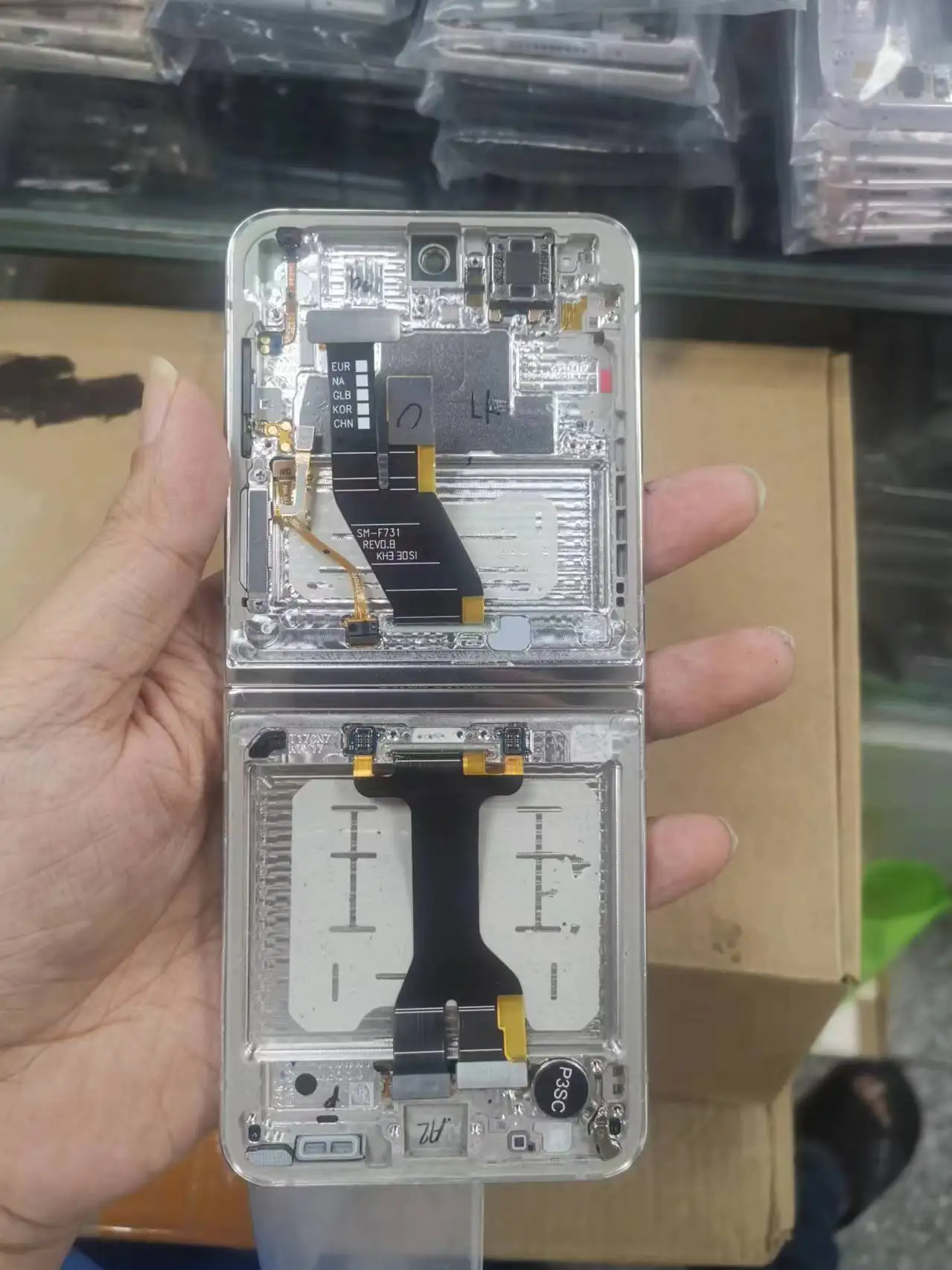 Middle Frame Housing With Hinge Rotating shaft Power Button Flex Cable Assembly Small Scratches for Samsung z flip 5 f731 F U