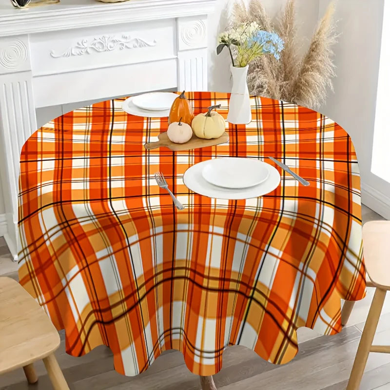 One orange checkered tablecloth - A must-have for home decoration, an autumn decorative tablecloth, made of polyester materiakdj