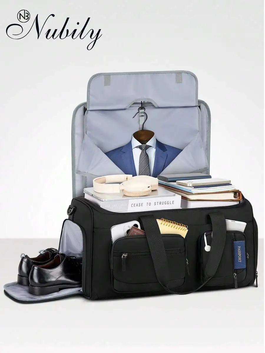 3-In-1 Convertible Garment Bag, 45L Carry-On Duffle For Travel With Hanging Suit Compartment, Wrinkle-Free Garment Bag With Shou