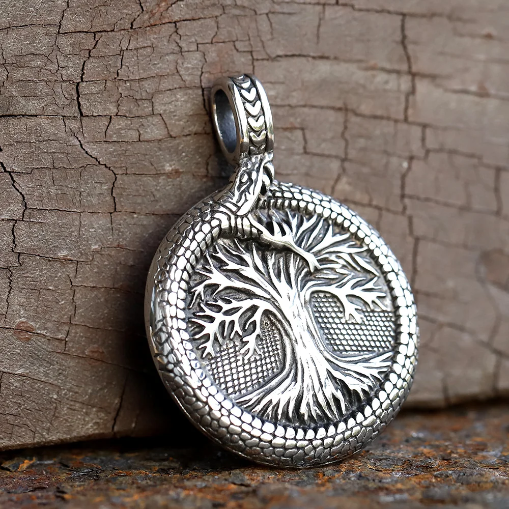 2024 Nordic Yggdrasil Viking Tree of Life Pendant Necklace Stainless Steel Vintage Ouroboros Necklace Men Amulet Jewelry