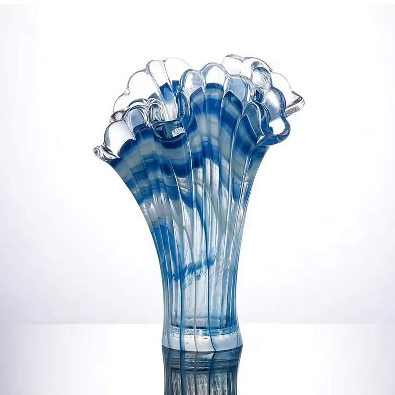 Modern Blue Glazed Ceramic Vase Decorative Fruit Plate for Living Room Coffee Table Hotel Lobby Luxury Home Soft Decoration