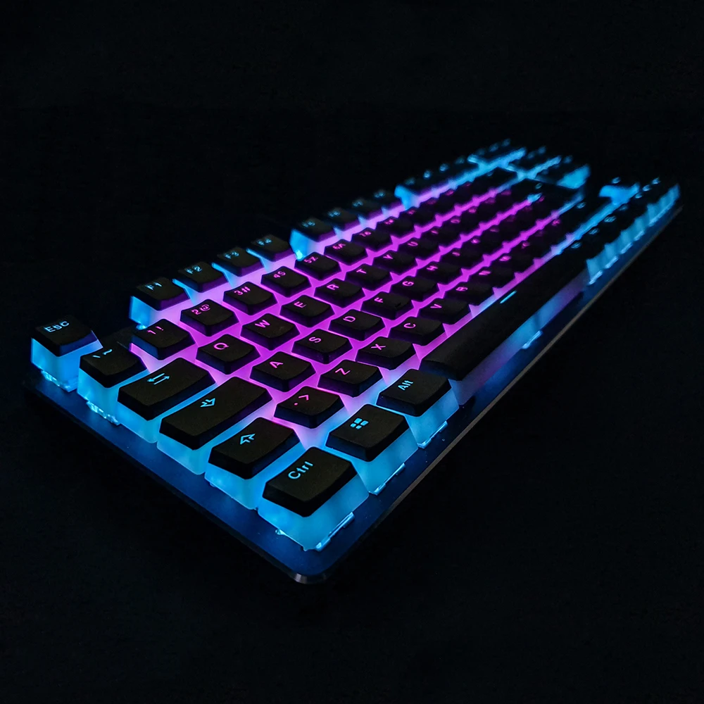 RGB 104 Keycap PBT Double Shot Pudding 2 Lapisan Translucent Backlit Keycap untuk Mechanical Gaming Keyboard MX Switches