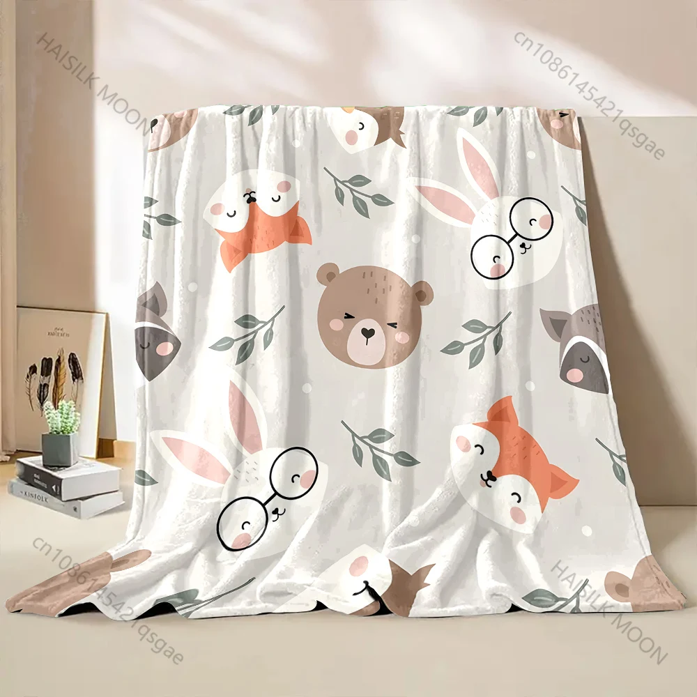 

1PC Cartoon Rabbit and Fox Pattern Blanket Warm Soft Fluffy Kids and Adult Sofa Bed Throw Blanket Suitable Home Travel Camping