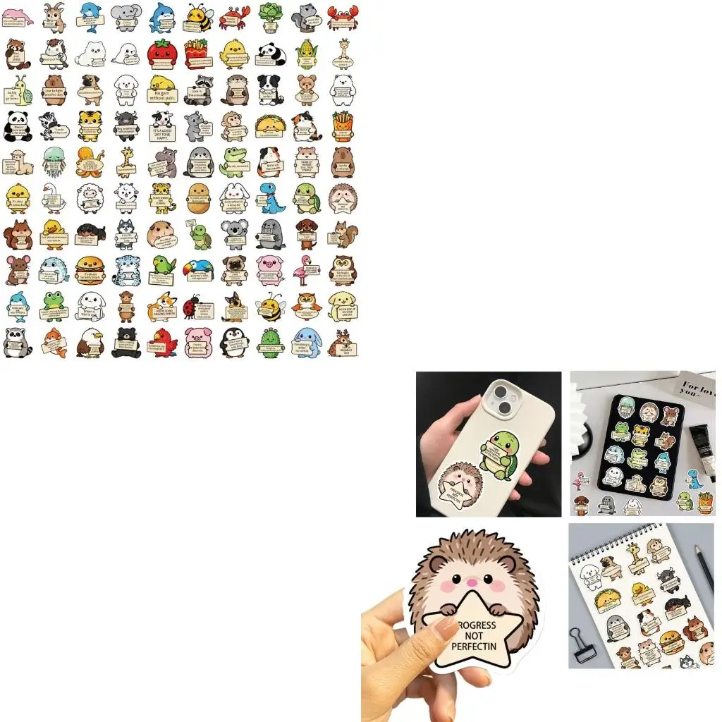 100Pcs Adhesive Animal Decals None Toxic PVC Waterproof Stickers For Phone Case Gadgets School Supplies Crafting